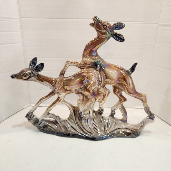 Vintage Lusterware Large Jumping Deer Statue Figurine Mantle Piece Made in Italy - Picture 1 of 9
